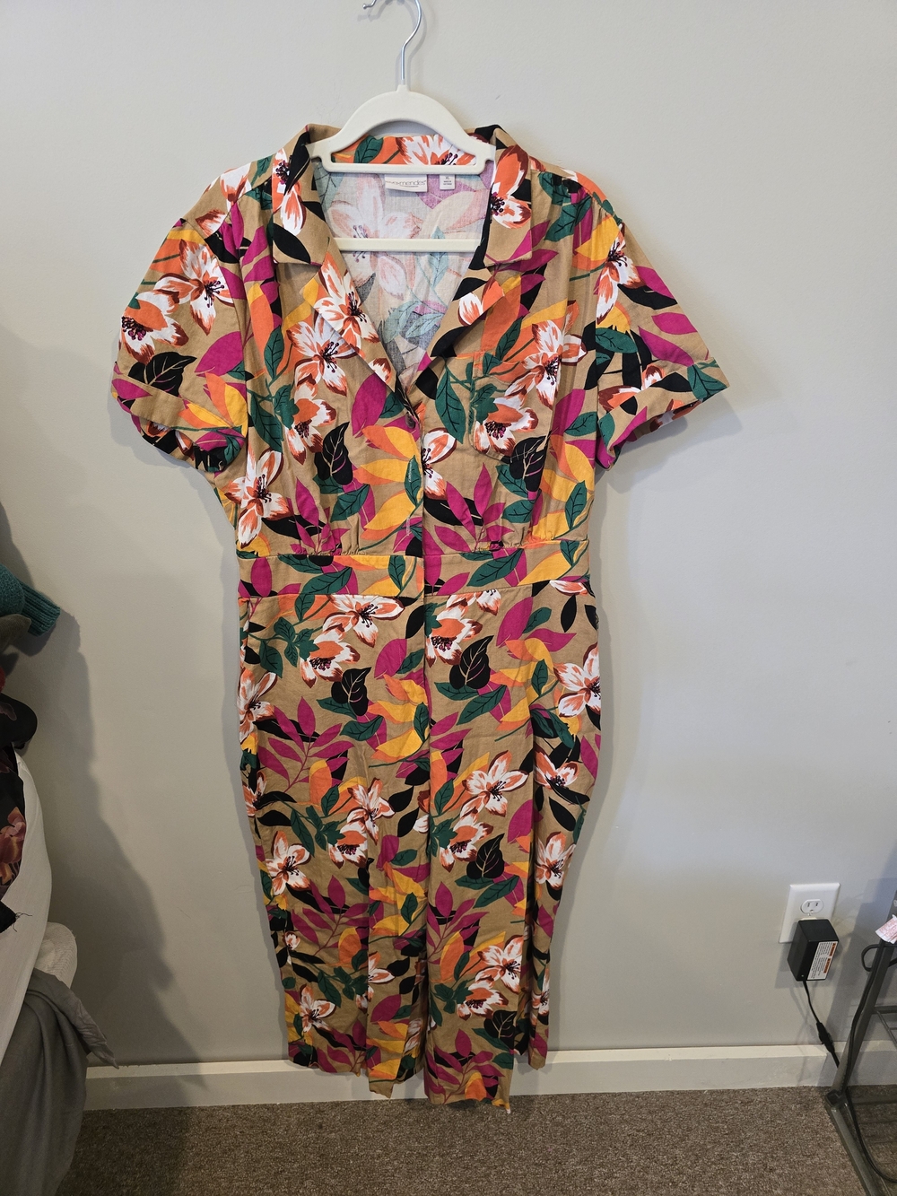New York & Company Eva Mendes Floral Linen Blend Jumpsuit XL